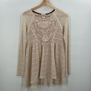 Clover + Scout Crème Crew Neck Lace Blouse Ladies Extra Small
